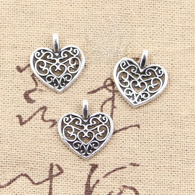 50 stücke Charms Hohl Schöne Herz 16x14mm Antike Bronze Silber Farbe Anhänger, Die DIY Handgemachten Tibetischen Bronze schmuck