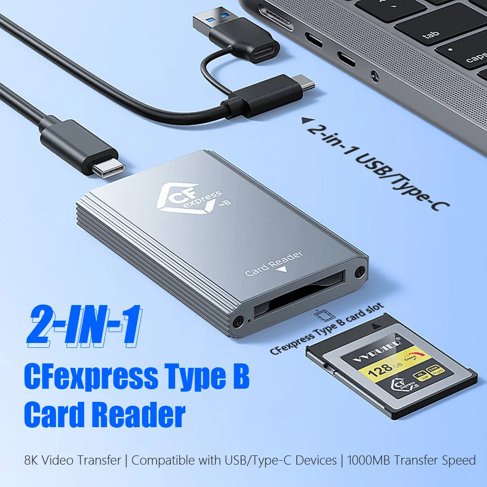 Aluminiumlegierung 2-in-1 USB3.2 Kartenleser Typ A/C 10Gbps zu CFexpress Typ B Speicherkartenadapter für Windows XP MAC Fotografen