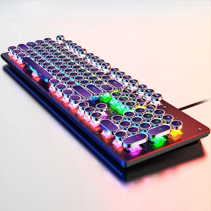 Retro Punk Mechanische Tastatur Blau Schwarz Braun Schalter 104 Tasten USB Wired Gaming Tastaturen RGB Hintergrundbeleuchtung Für PC Laptop Gamer