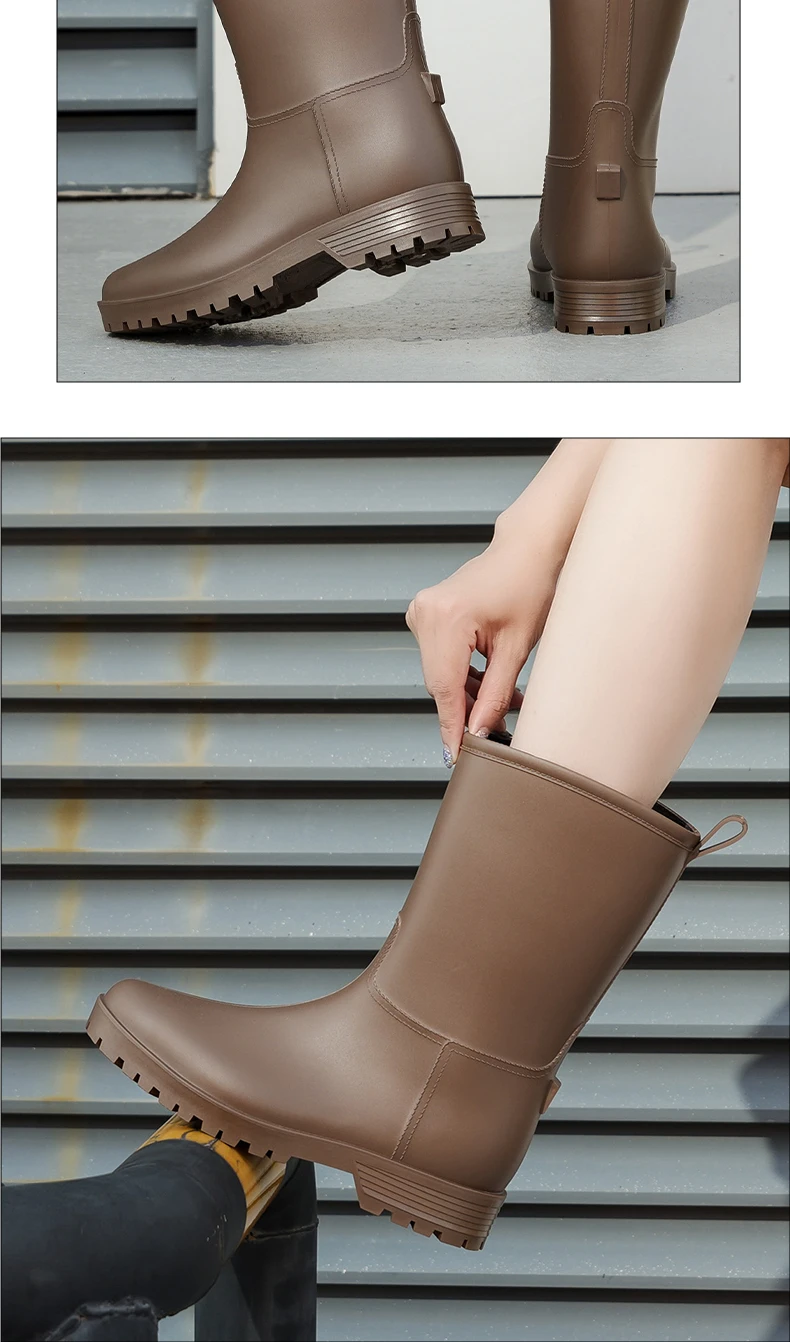 Damen-Regenstiefel mit Leopardenmuster, die bis zur Mitte der Wade reichen und rutschfest sind, einteilige, wasserdichte Gummistiefel aus PVC für den Außenbereich, Wasserschuhe zum Angeln, Regenstiefel für Gartenarbeiten, Wasserschuhe für den Garten. – Detail 21