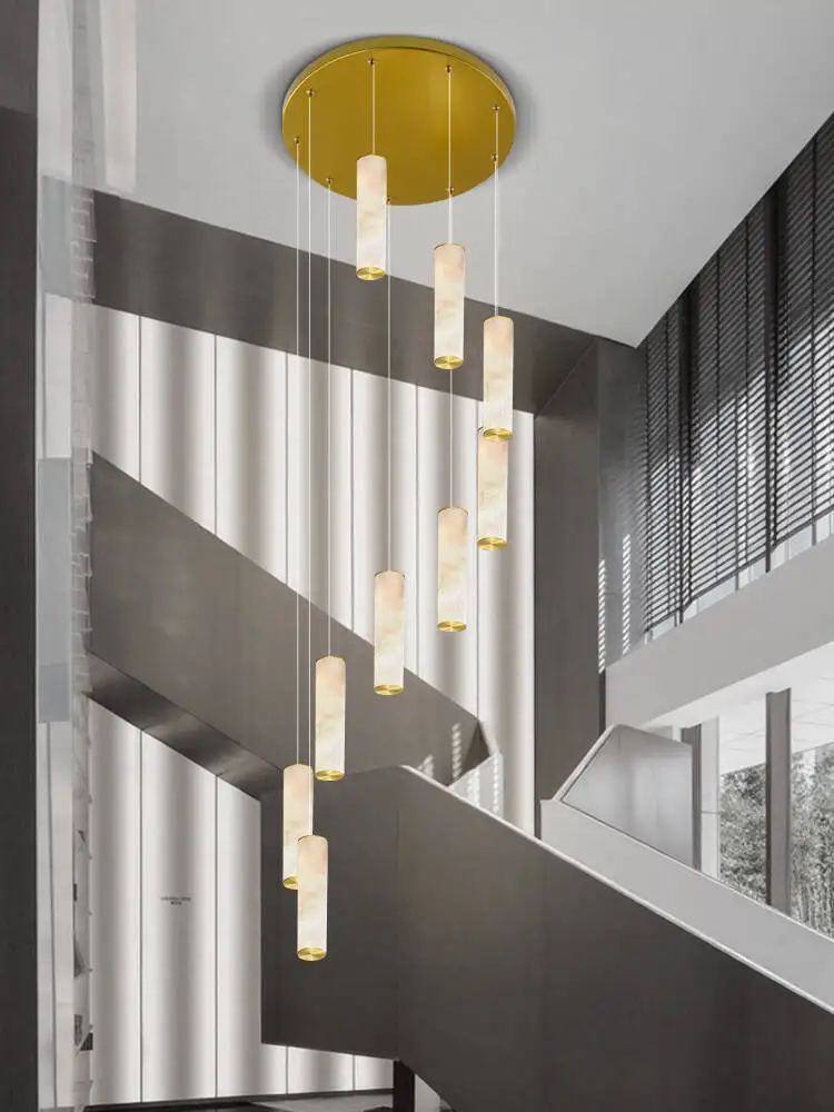 

Marble Chandelier Staircase Modern Minimalist Stairs Chandelier Villa High Ceiling Luxury Long Hanging Lamp Lustre Pendant