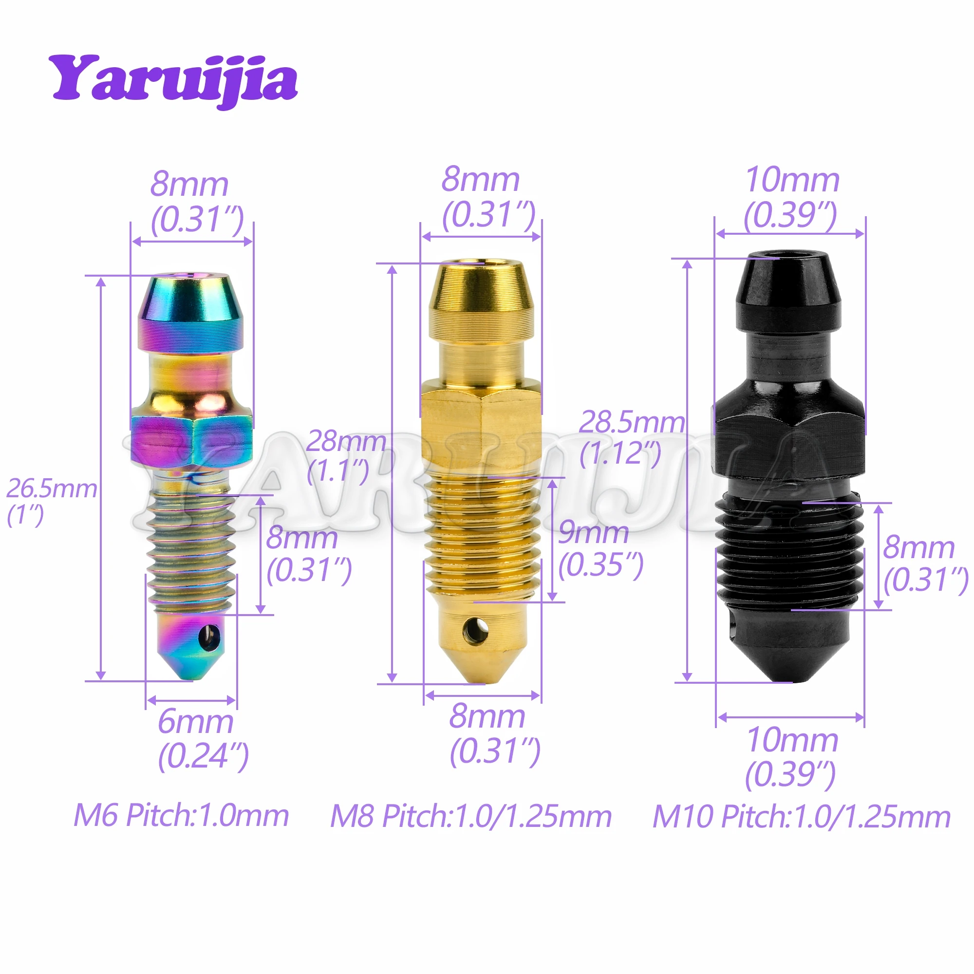 Yaruijia Titanium Bolts M6/M8/M10 Pitch 1.0 /1.25 Caliper Bleed Nipple for Brembo Ducati BMW KTM Aprilia Single