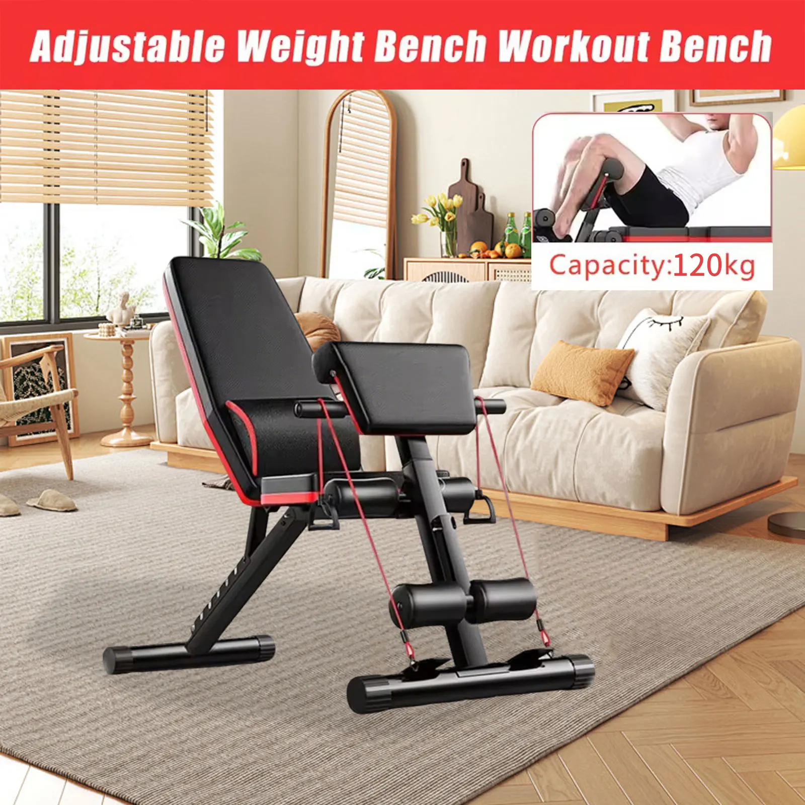 Multifunctional Dumbbell Bench Foldable Weightlifting Bed Backrest 7-gear Adjustment with Soft Cushions Suitable for Gyms