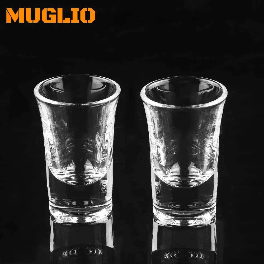 MUGLIO 2pcs Glass 30ml Drinking Cups with Thick Bottom Clear Glass Strong Baijiu Wine Cup Small Cups