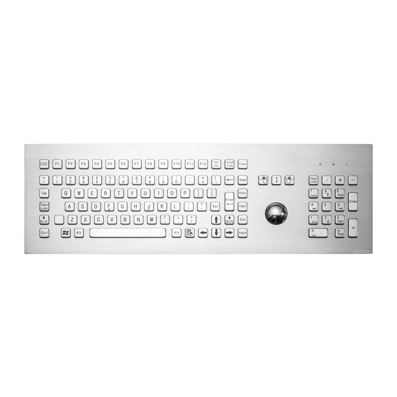 106 Keys Rugged Panel Mount Industrial Metal Stainless Steel Keyboard With Trackball And Number Keypad