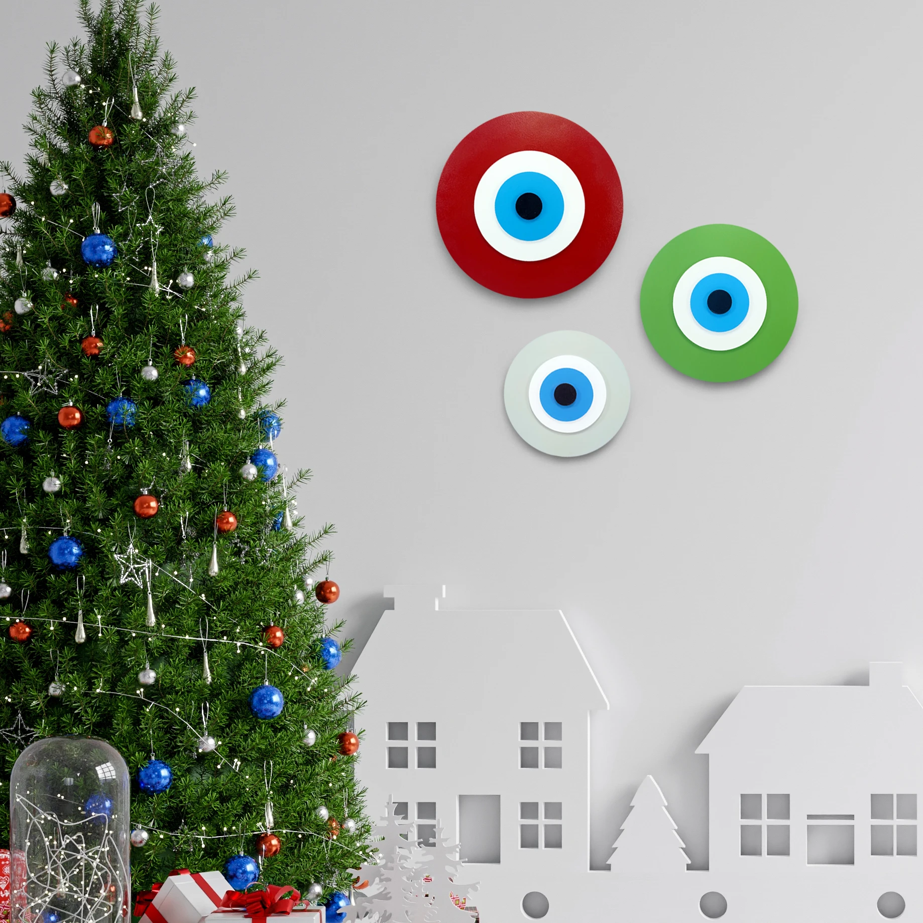 Christmas Evil Eye Wall Decor Set of 3 Turkish Handmade Big Amulet Minimalist Pendant Modern Nazar Boncugu Boho Home Decor Charm