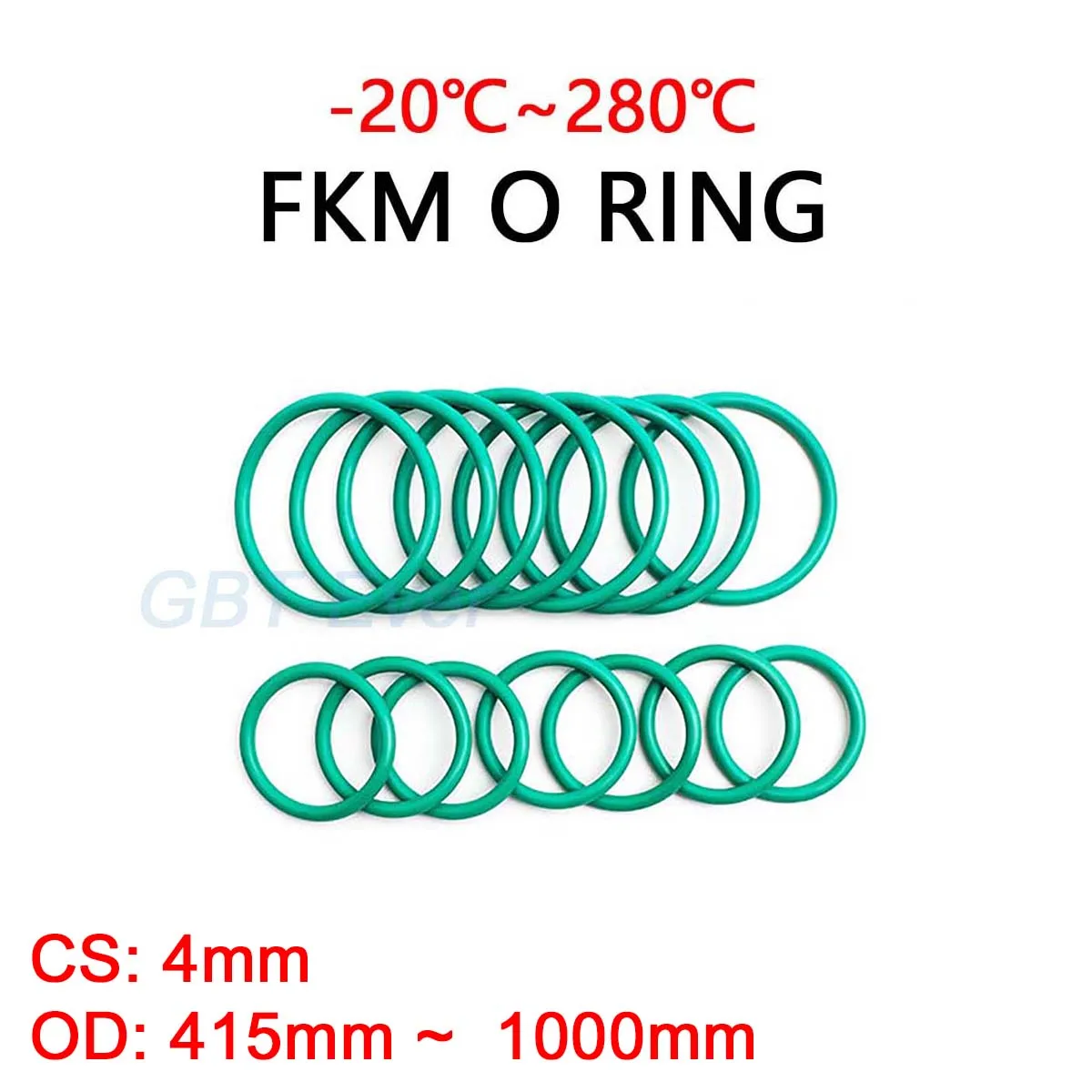 

FKM Green Fluorine Rubber O Ring CS 4mm OD 415mm~1000mm O-Rings Sealing Gasket Washer Oil Resistant Acid & Alkali Resistant