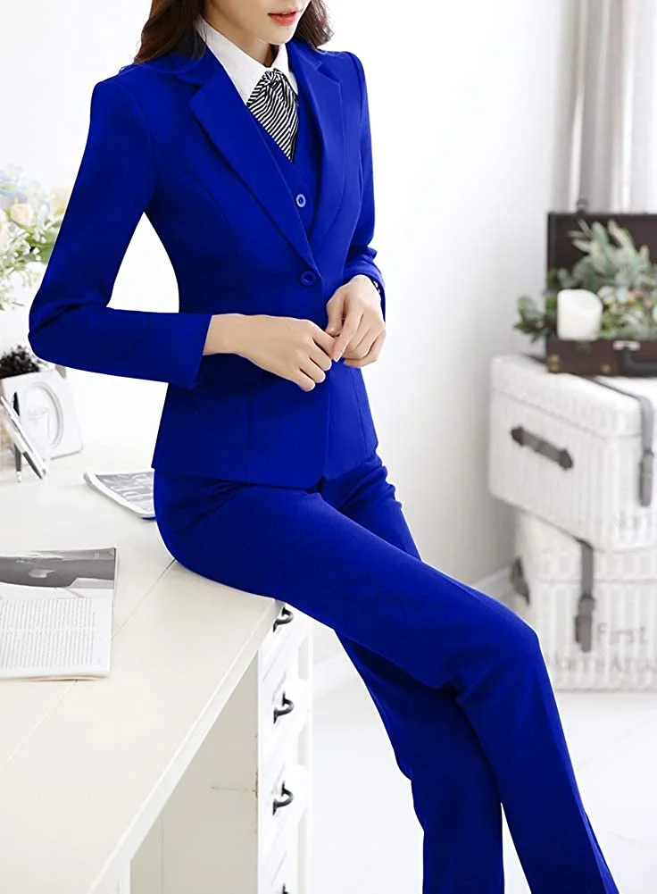 

2022 New Hot Selling Women's Blue Three Piece Office Ladies Vertical Striped Suit Business Suit Ladies Suit Vest Jacket Pants