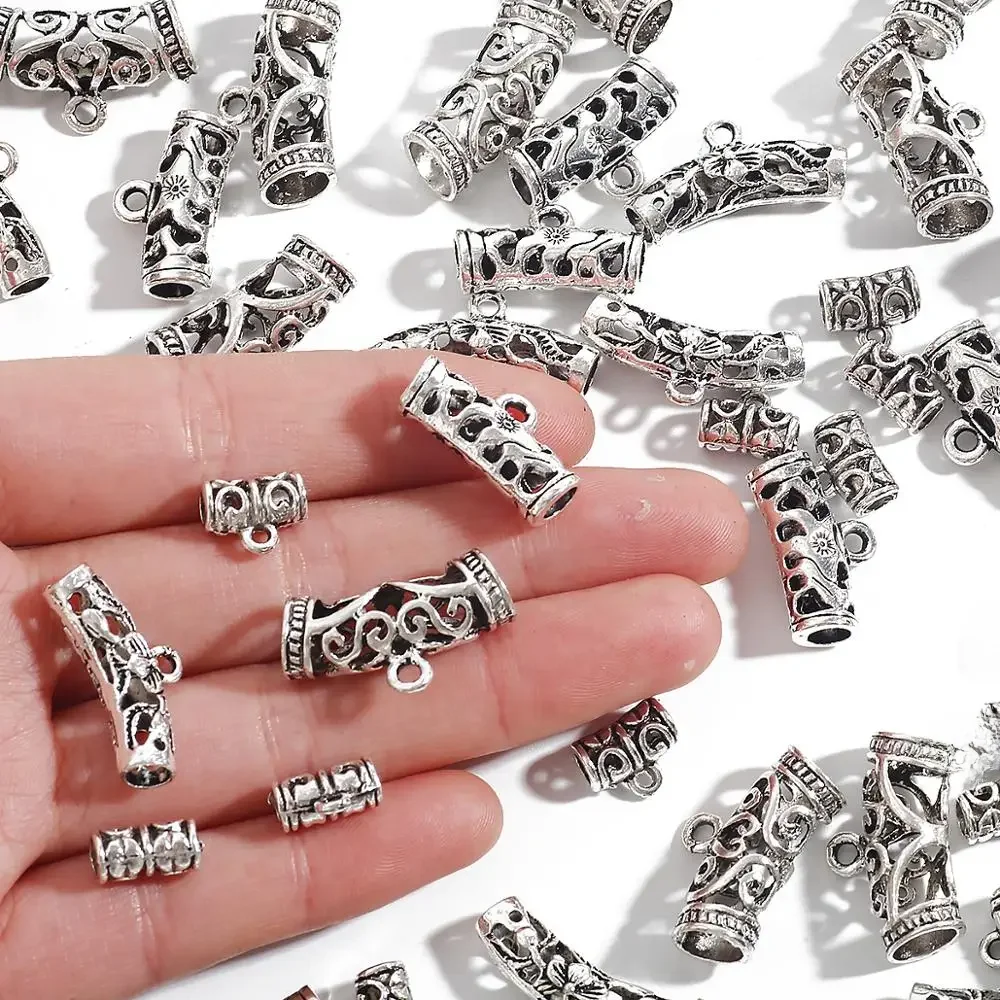 10 sztuk Hollow Metal srebrny Plated luźne koralik Spacer złącze zakrzywiona rurka wisiorki z koralikami dla DIY bransoletka naszyjnik tworzenia biżuterii — zdjęcie 2