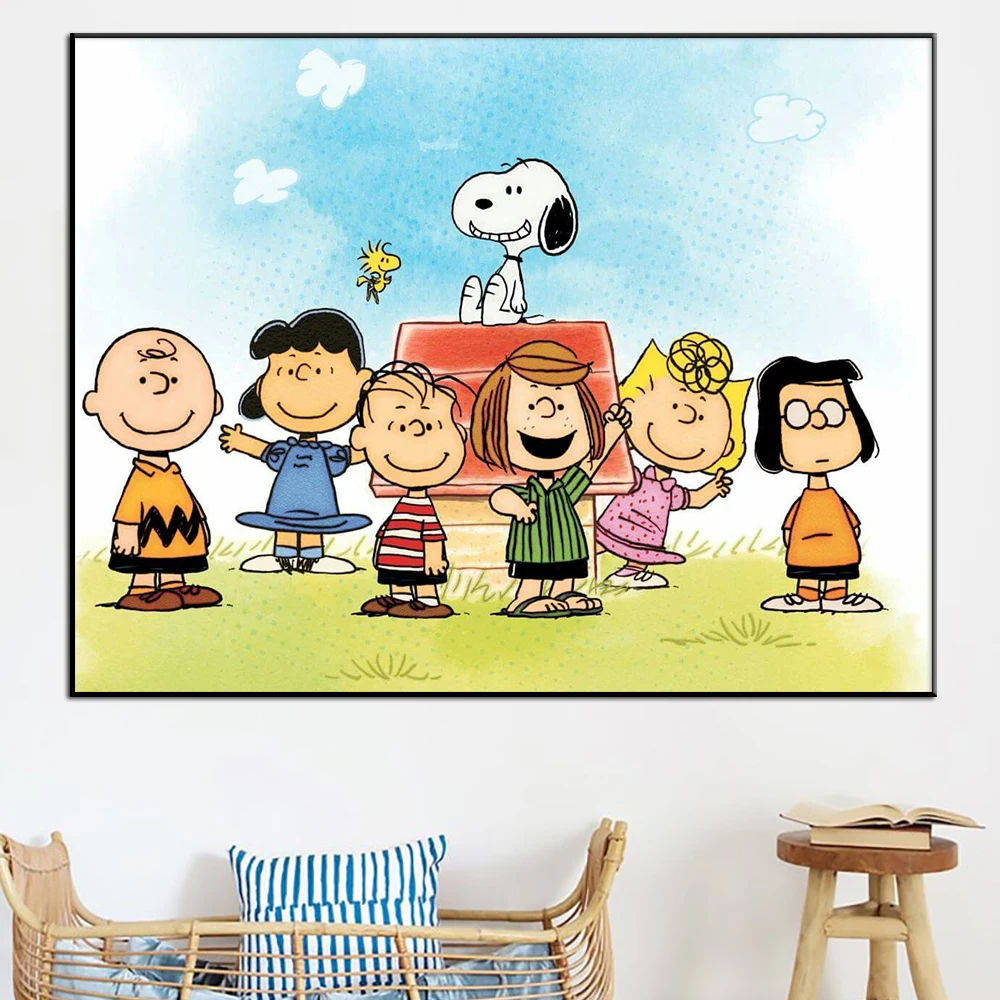 

Classic Kids TV Show Peanuts Characters Poster Snoopy Brown Friends Painting Cartoon Wall Art Canvas Painting Room Decor Picture