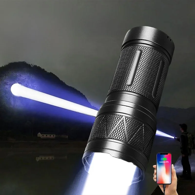 2025 High power 2000000LM Super Bright 300W LED Flashlight 3500M Rechargeable Zoom Torch Outdoor Work Light Camping Lantern