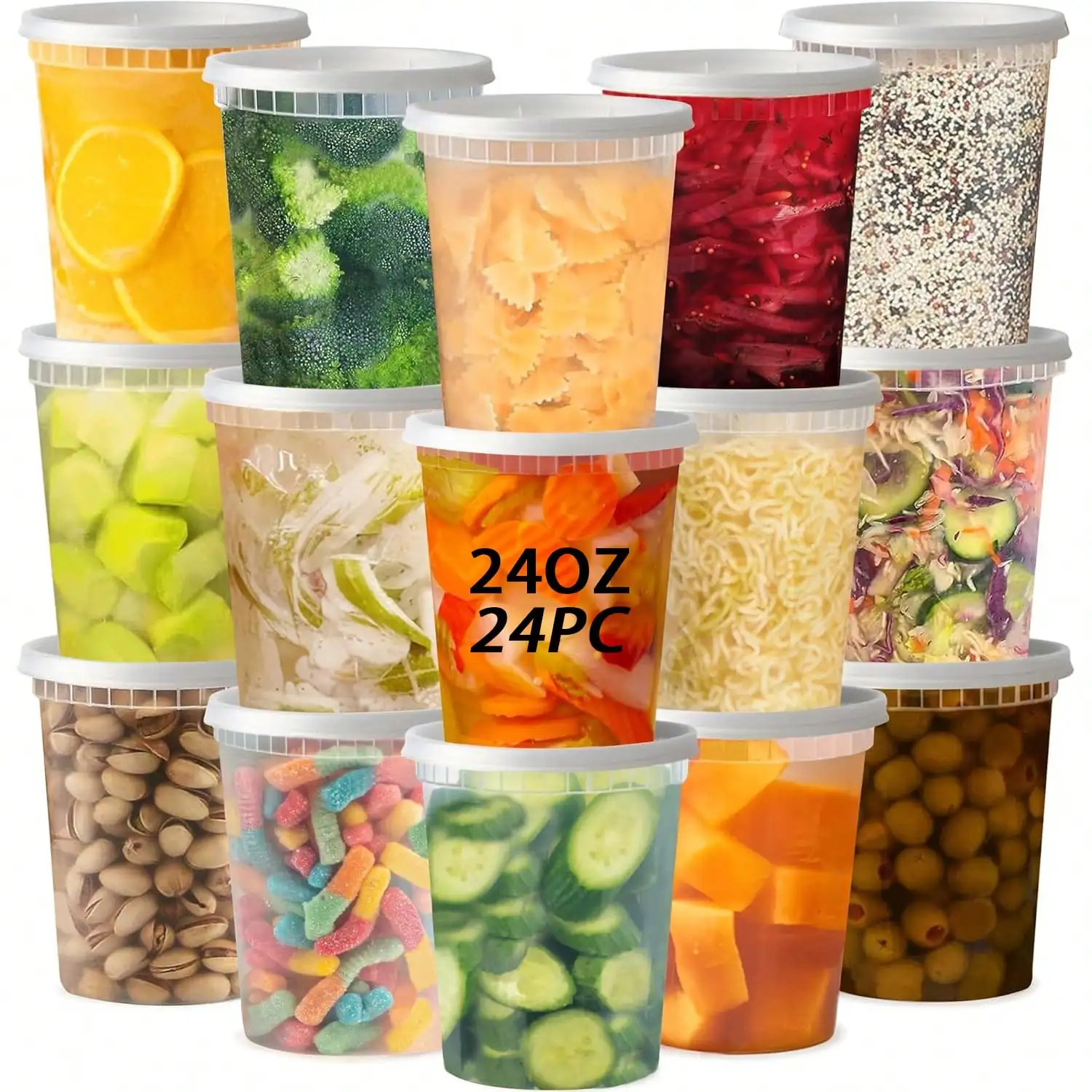 24PCS Food Storage Containers, 32OZ Plastic Food Dispensers, With Lids Plastic Containers, Soup Meal Prep Containers, Stack, Leak Proof, Microwave, Dishwasher, Freezer