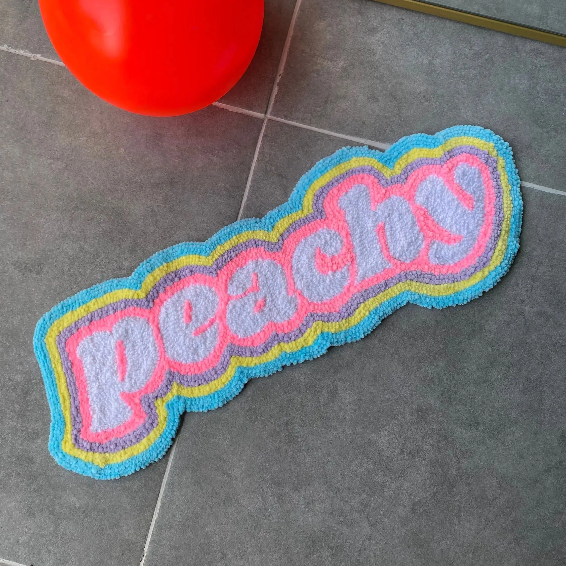 

Peachy Colorful Text Carpet Cartoon Area Floor Rug Living Room Bedroom Non-Slip Decorative Soft Flannel Home Bedside Carpet Gift