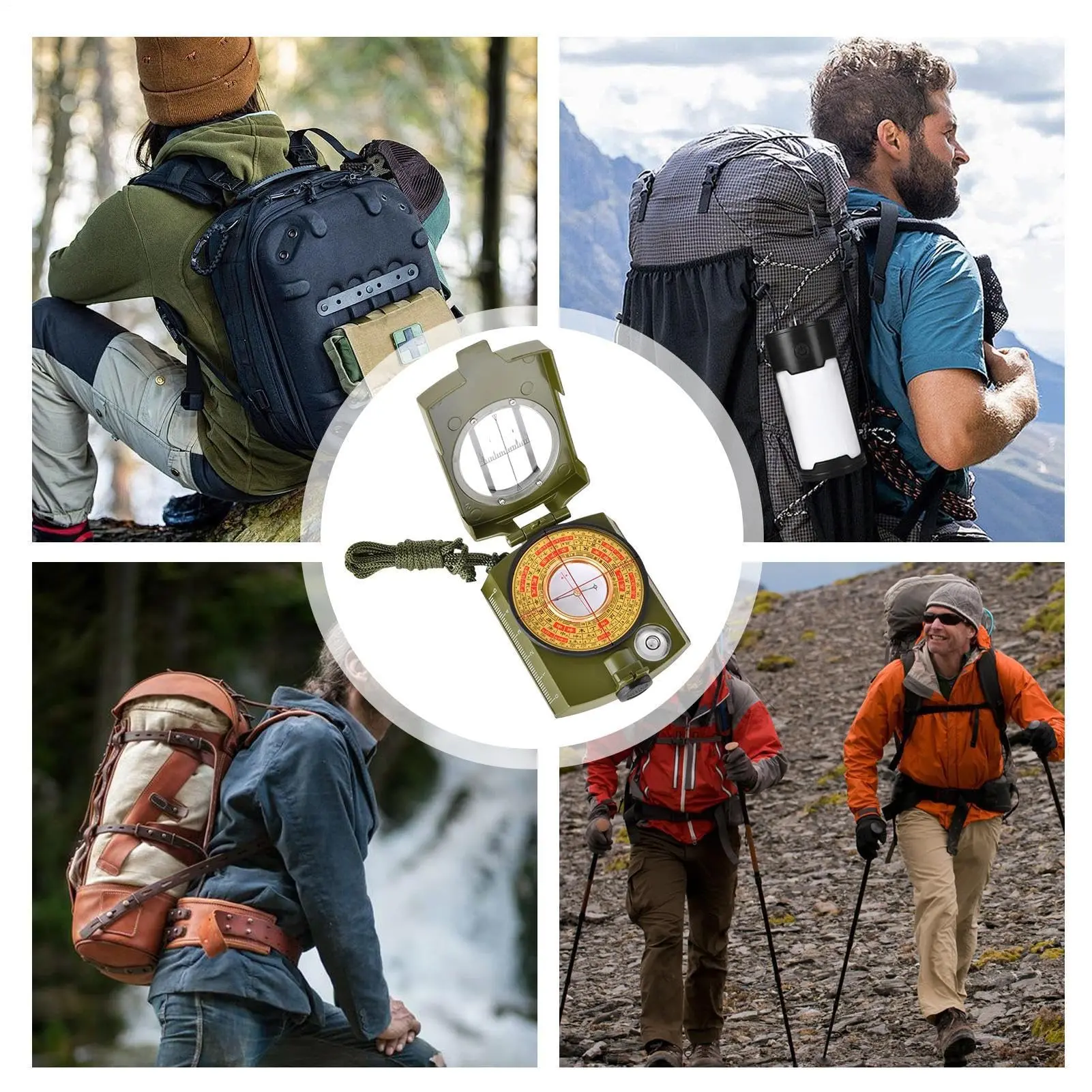 

Compass Hiking Survival, 5.2x4.5cm, Gear Tool with Lanyard and Pouch, Navigation Compass, Waterproof, for Backpacking, Camping