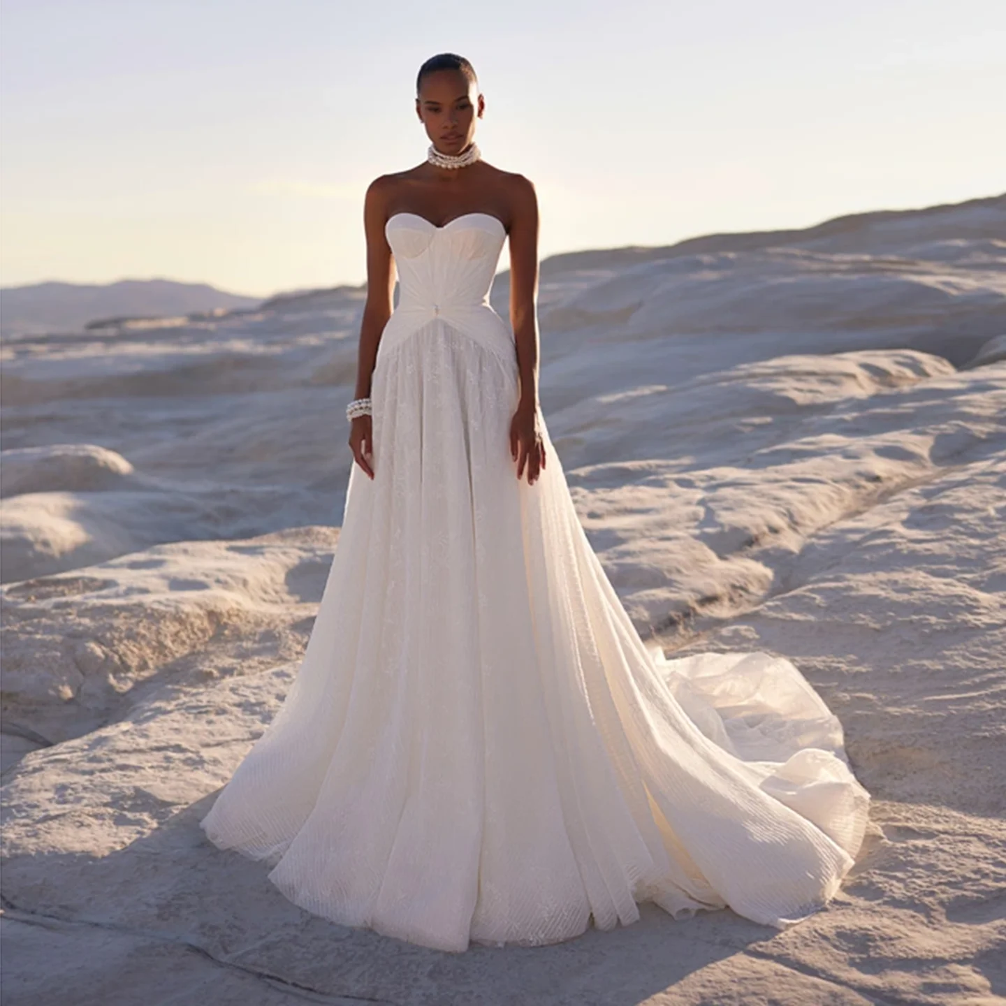 

Sharon Said 2025 Romantic Sweetheart A-Line Off White Wedding Dresses Elegant Tulle Court Train Bridal Gowns SW235 Customized