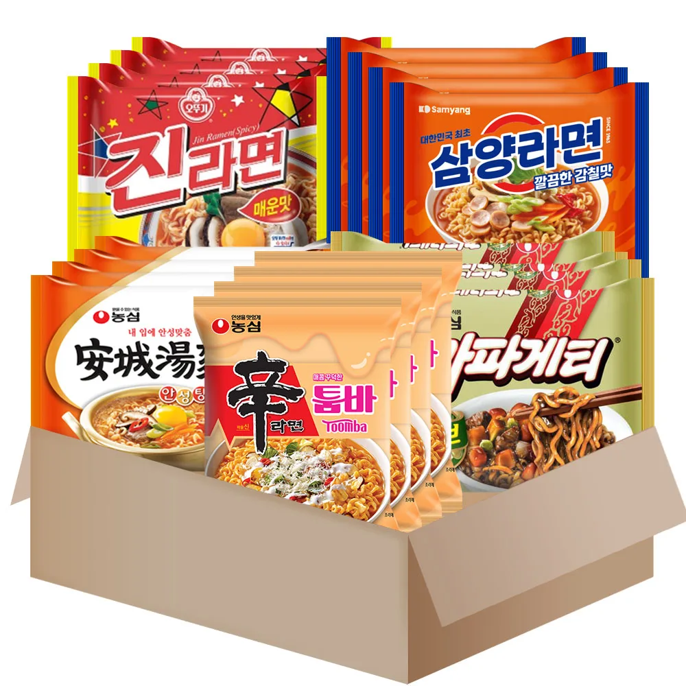 [AL0213]Ramen variety 20 of 5-types pack{Anseongtangmen x4+shinramen toombax4+Chapagetti x4+jin ramen spicy x4+samyang x4}