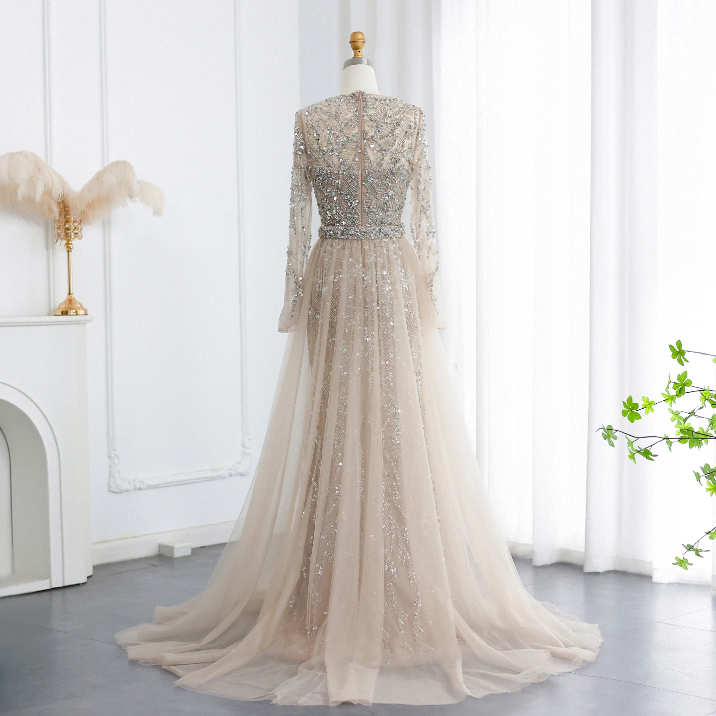 Sharon Said Luxuriöses Dubai Tüll Türkis Nude Meerjungfrauen-Abendkleid mit Überrock Arabisches Hochzeits-Formal-Partykleid SS183 Maßanfertigung – Detail 10