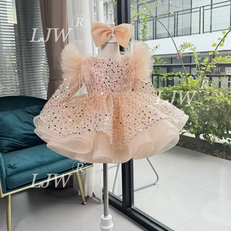 0-12 years old baby dress Christmas birthday first year party long sleeve sequin fluffy girl princess dress