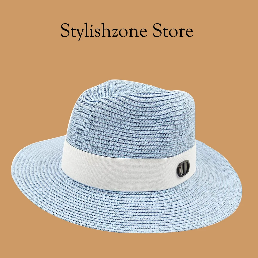 Women\'s summer straw hat solid color wide brim sun protection unisex beach hat sun hat outdoor straw hat jazz hat outdoor straw