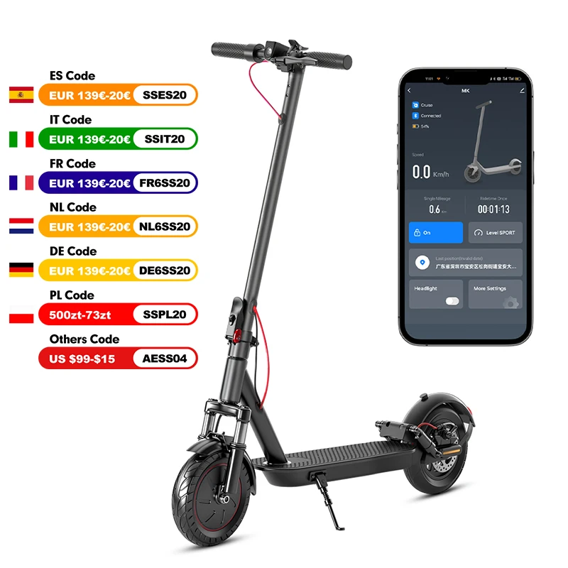 Trottinette électrique 350W 36V10.4Ah avec double amortisseur, vitesse 30 km/h, autonomie 30-40 km, pneus de 10 pouces, pliable, pour adultes, avec application