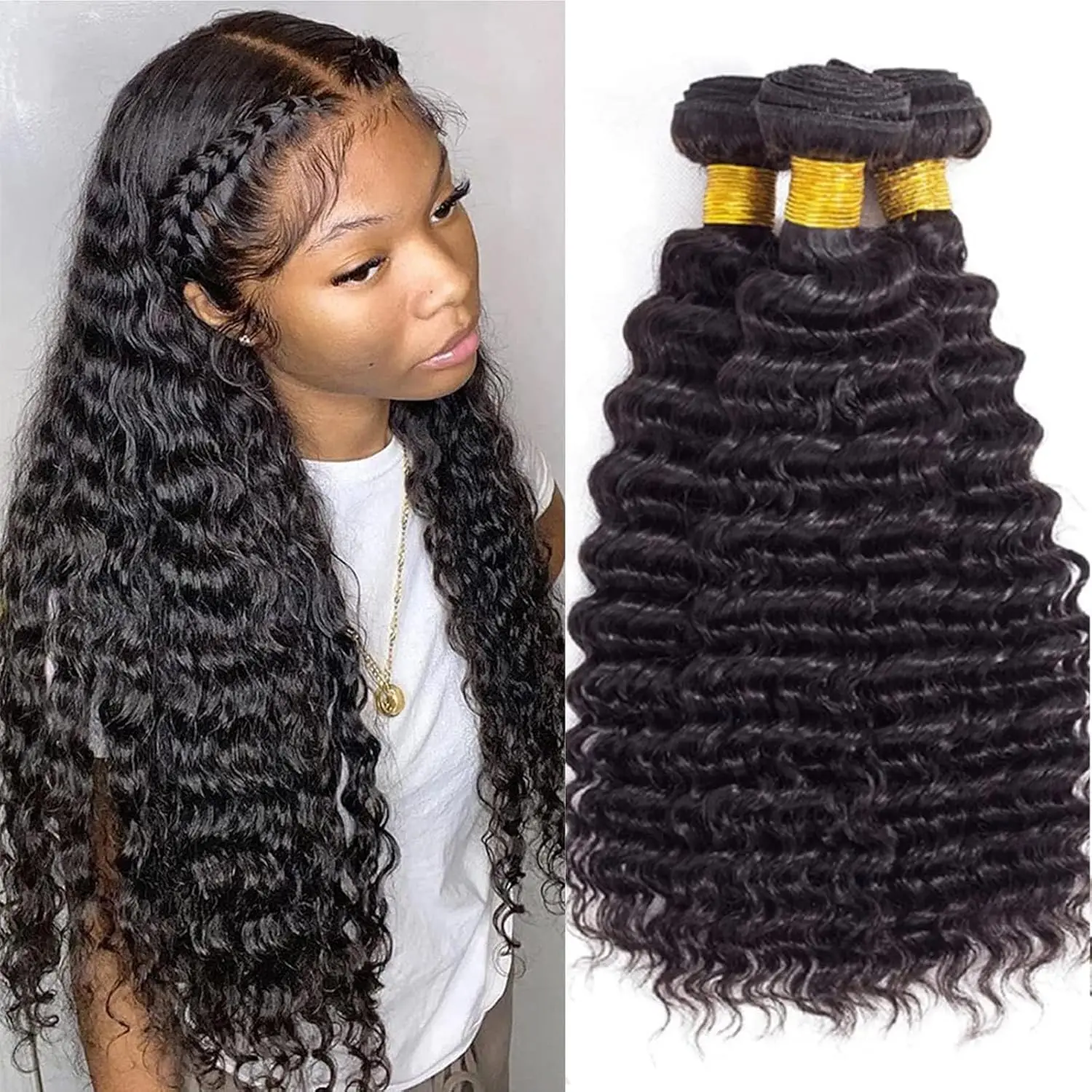 Water Wave Human Hair Bundles Curly Deep Wave 1/3 Bundles Brazilian Natural Black Human Hair Remy Hair 100% Human Hair Natural