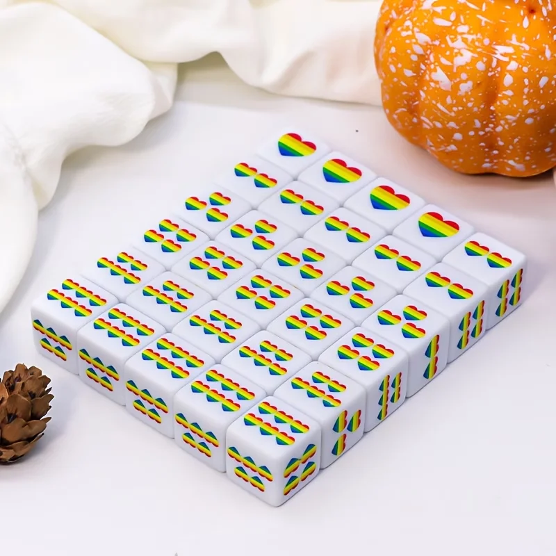 CANDYPIXEL 12Pcs Rainbow Heart D6 dice, 6 sided dice, suitable for tabletop games, board games, role-playing games view 3