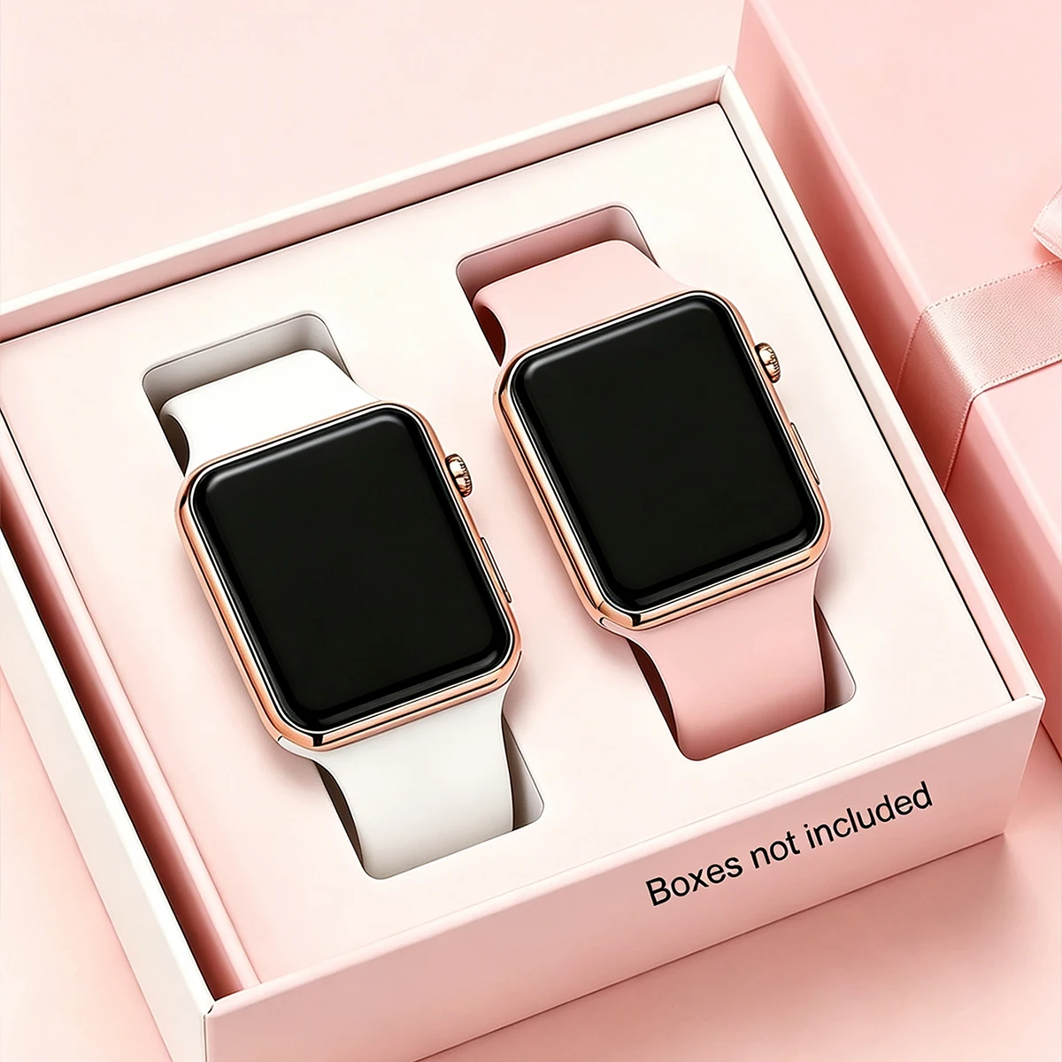 2-Piece Set, Silicone Strap Electronic Watch Set, White + Pink, Couple's Watch, Square Dial, Digital Display, Casual Everyday Wear.