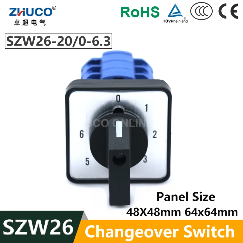 ZHUCO SZW26/LW26-20/0-6.3 Mult-Positions 3 Phases 20A 660V Motor Selector Controllers Universal Transfer Cam Switch LW28 LW39B