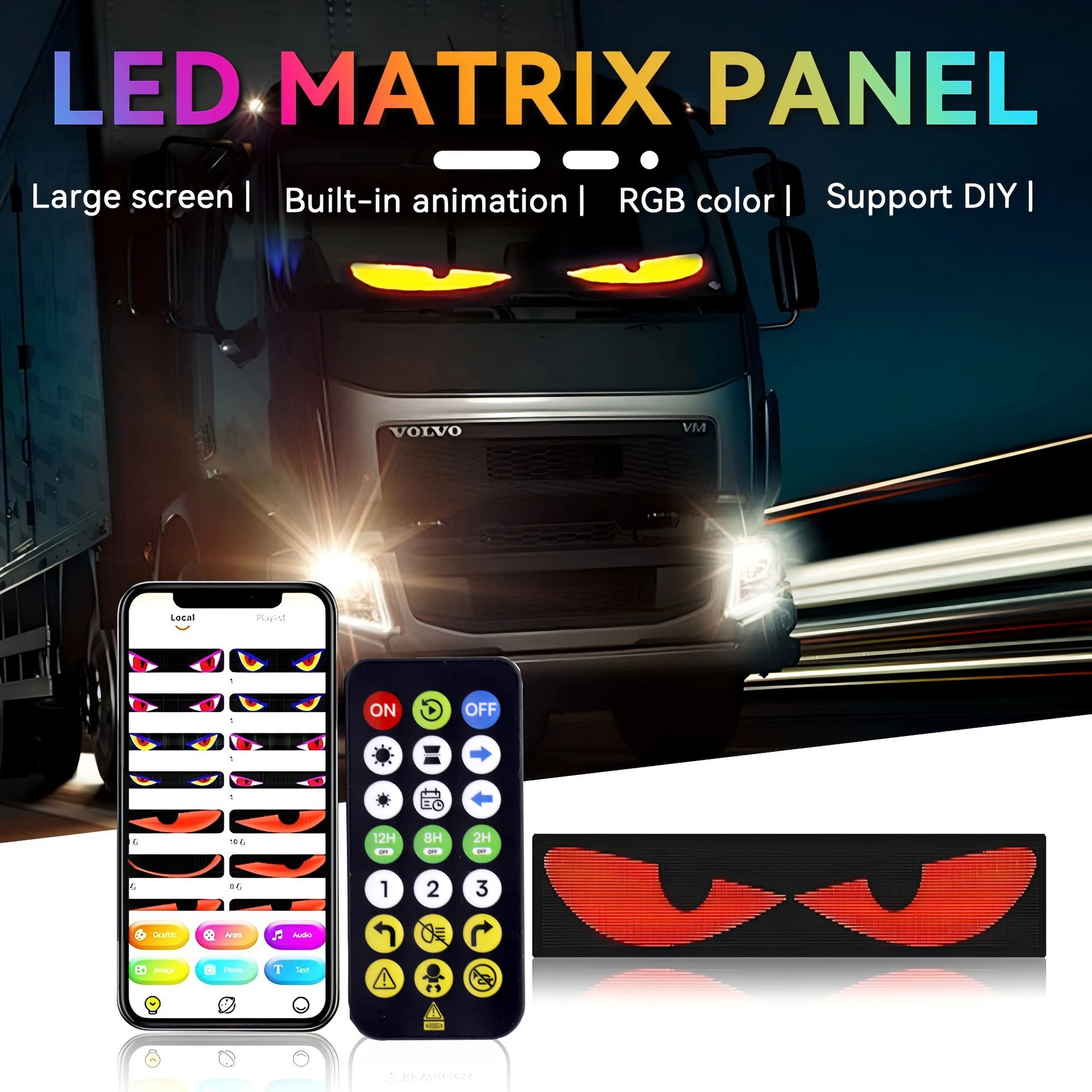 USB montato su auto fai da te LED schermo flessibile schermo morbido lunotto posteriore per auto RGB a colori diavolo occhio ad alta definizione impermeabile 5v