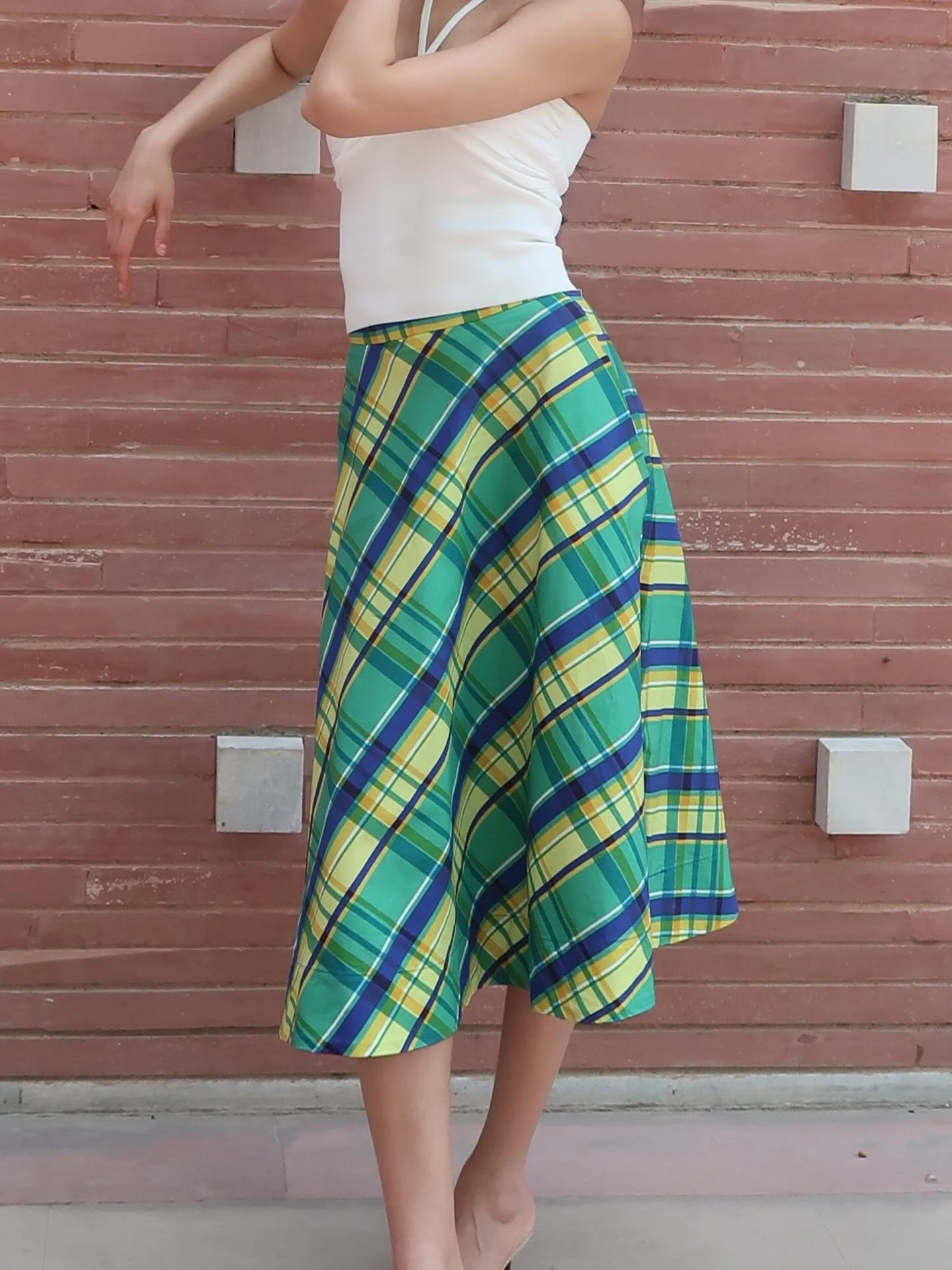 Vintage Plae Green Plaid Skirt Women British Preppy Style High Waist A Line Midi Skirts Elegant Casual Checked Long Jupe