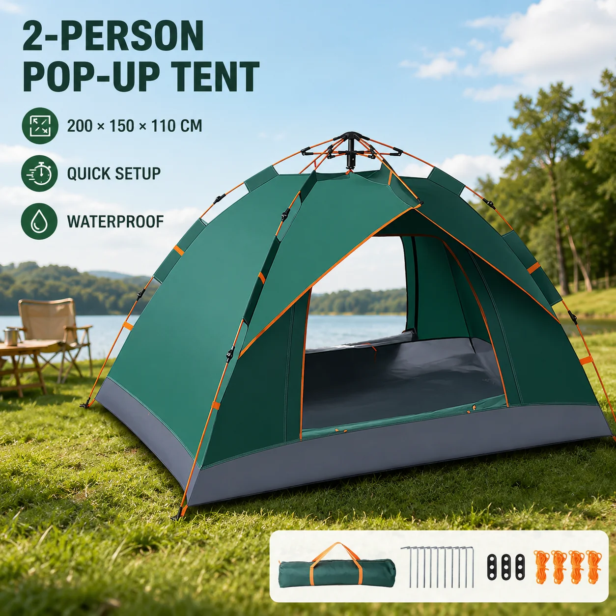 Tente automatique à un clic pour 2-3 personnes, tente instantanée pop-up, abri extérieur portable, résistant au vent, imperméable et anti-UV pour le camping, les voyages, la pêche, avec sac de