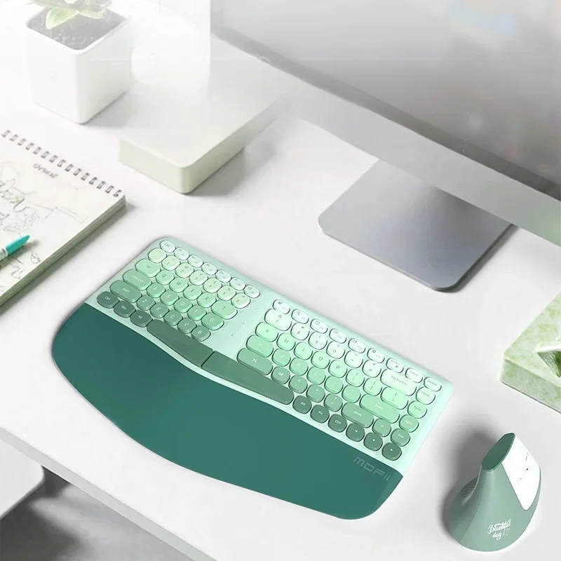 MOFII Ergonomische 2.4G draadloze toetsenbord-muiscombinatie met polssteun, gesplitst ontwerp, 1600 DPI verticale muis voor pc/laptop/desktop - afbeelding 2
