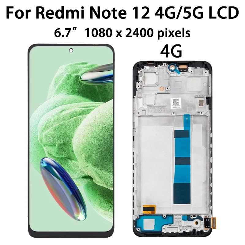 AAA+ Quality For Xiaomi Redmi Note 12 5G LCD 22111317I Touch Screen Digitizer with Frame For Redmi Note12 4G 23021RAAEG LCD