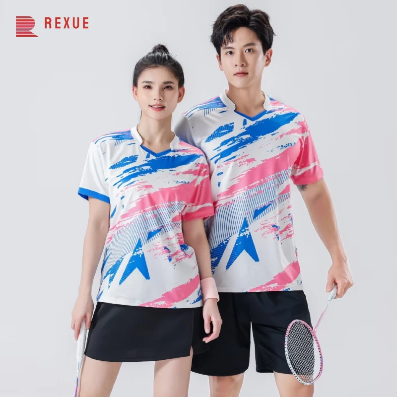Badminton and Tennis Series 3D Printed Men's and Women's Outdoor Sports Jersey Short Sleeved Round Neck Running T-shirt Tops