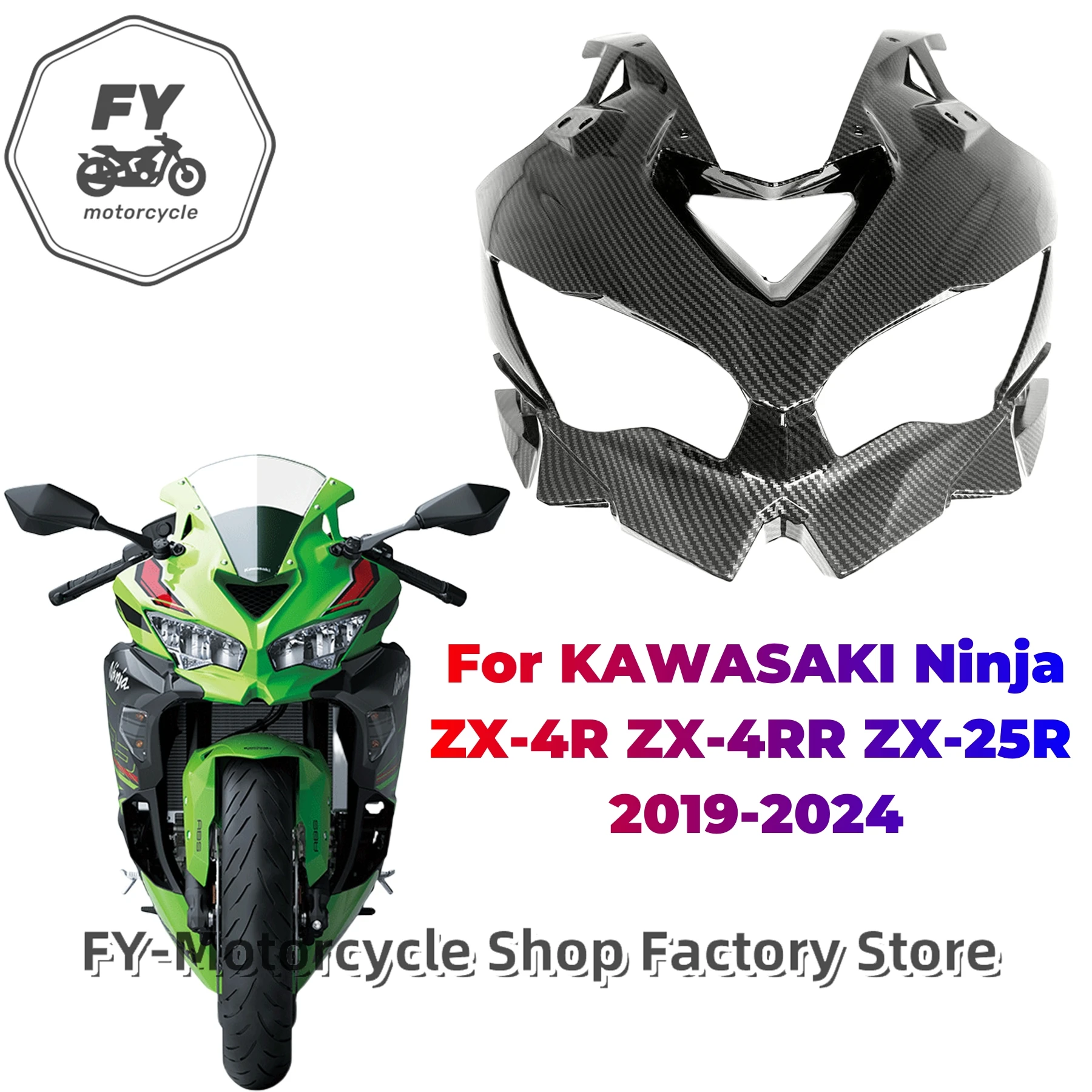 Carbon Fiber Upper Nose Shroud Cover Front Headlight Lower Panel Fairing For Kawasaki NINJA ZX25R ZX-4R ZX 4RR 19 20 21 22 23 24