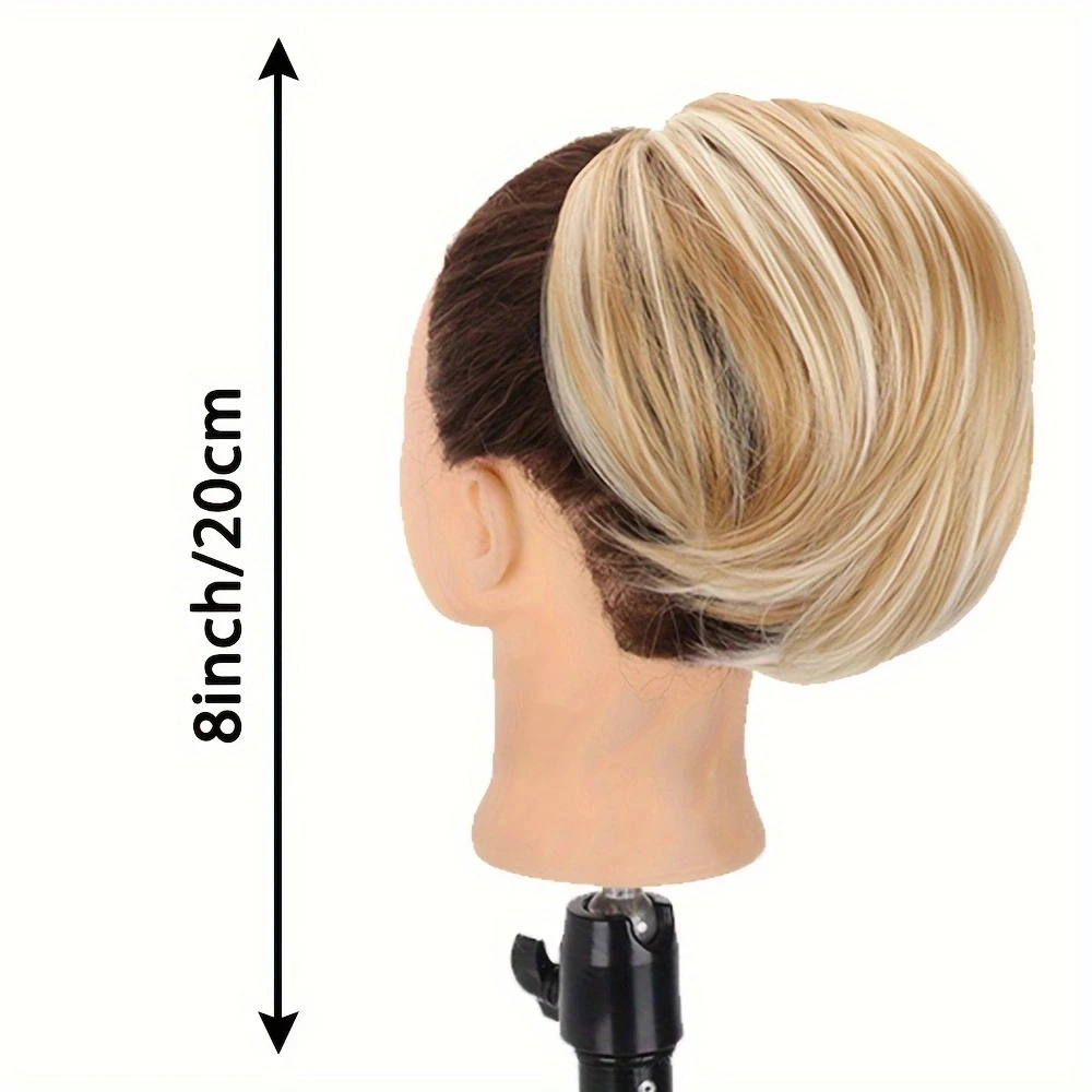 Short synthetic hair bun extension - Comb clip and drawstring updo - bun, ponytail style, easy to wear