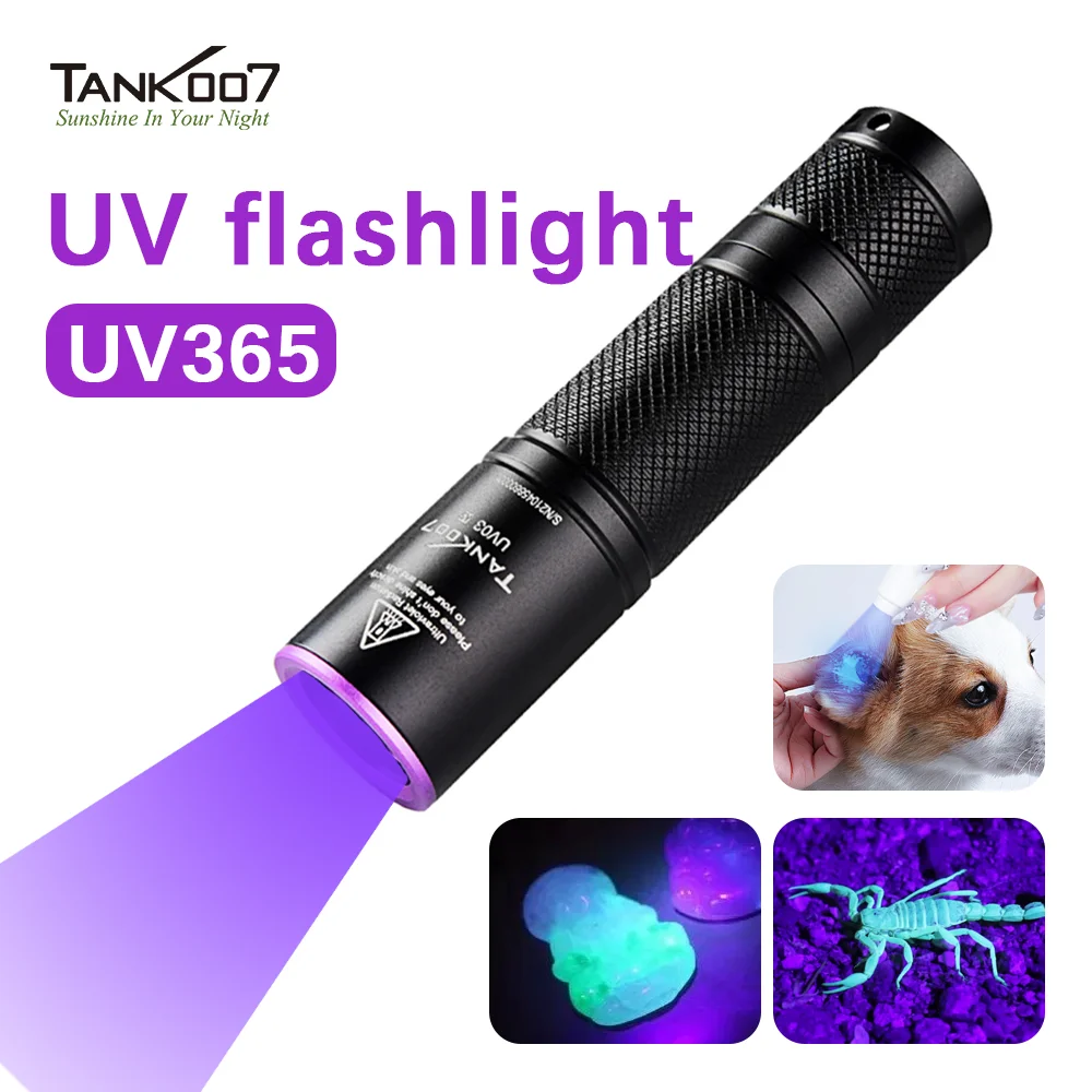 TANK007 UV365nm LED NDT Flashlight Portable Black Light Flashlight Detecting Cat and Dog Urine Pet Stain Grease