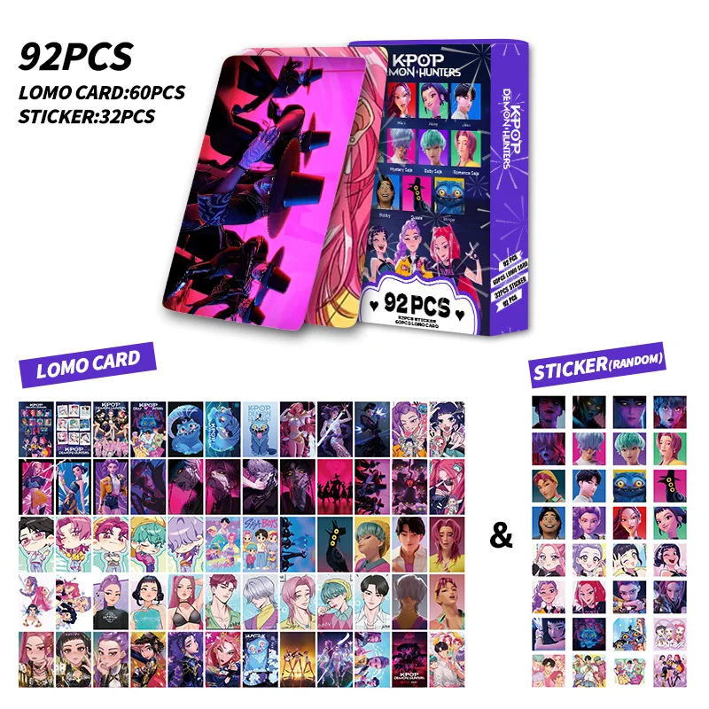 

92pcs K-POP Demon Hunters Double Sided Holographic LOMO Cards - HUNTR/X Anime Collectible PVC Photocards, Rainbow Laser Fan Gift