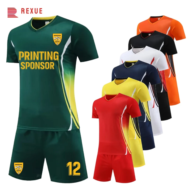 Men Football Jersey Set Short Sleeve Round Neck Customized Soccer Kits 2023 2024 Professional Women Sport New Training Suit