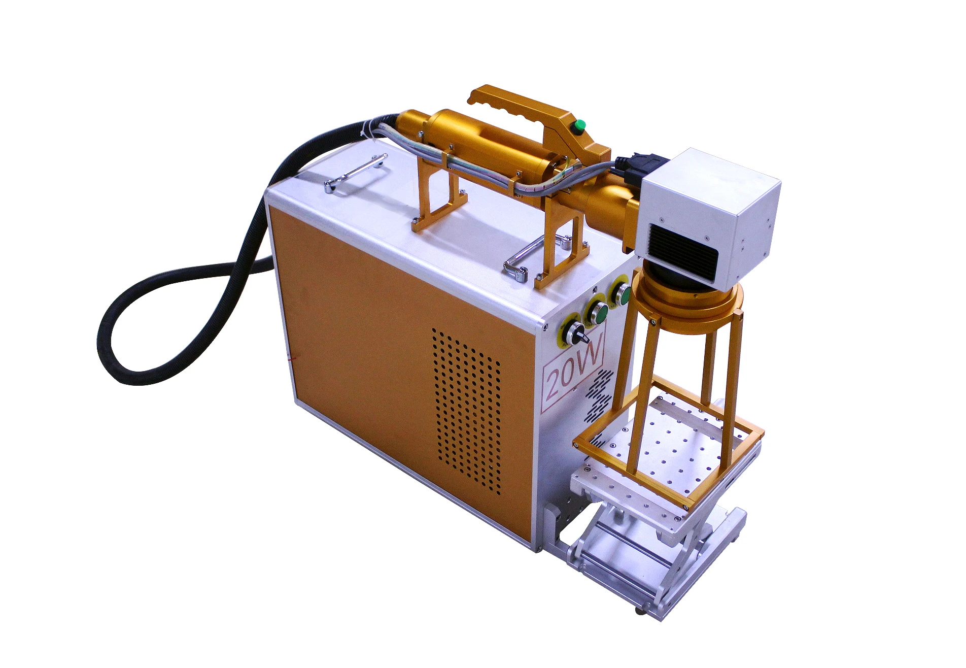 FM-400S Laserqualität: M2<1,4 Ausgangsfrequenz: 20 kHz–80 kHz Markierungsbereich: 110 * 110/150 * 150 mm Minimale Linienbreite: 0,01 mm Repet