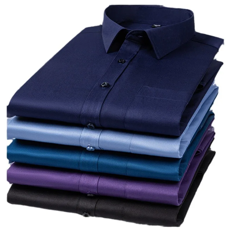 7XL Ice Silk Mens Shirts Long Sleeve Dress Shirts For Slim Fit Business Business Casual Regular-fit Tops Casual Business Office