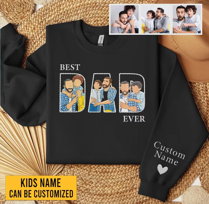 Custom Embroidered Dad Portrait Sweatshirt Dad Portrait Custom Embroidered From Photo Embroidered Shirt, Custom Dad Hoodie