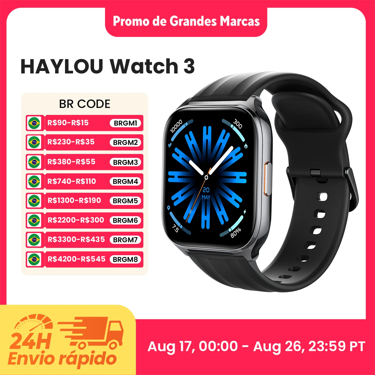 Haylou 3 Smartwatch AMOLED Chamadas Voz 150+ Esportes