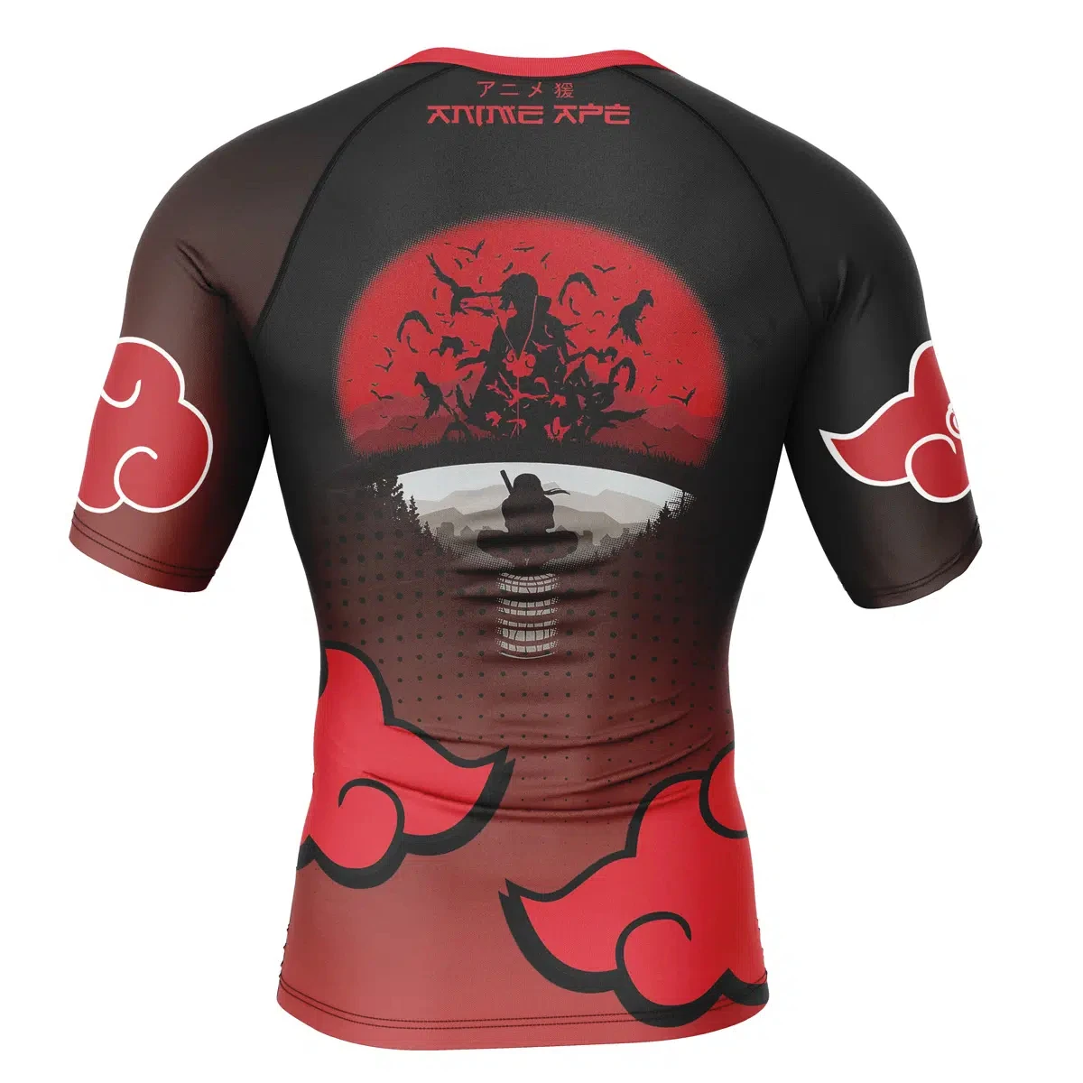 Men's Naruto Uchiha Itachi Akatsuki Red Cloud Gradient Compression T-Shirt, Quick Dry Short Sleeve Gym Anime Sports Tees