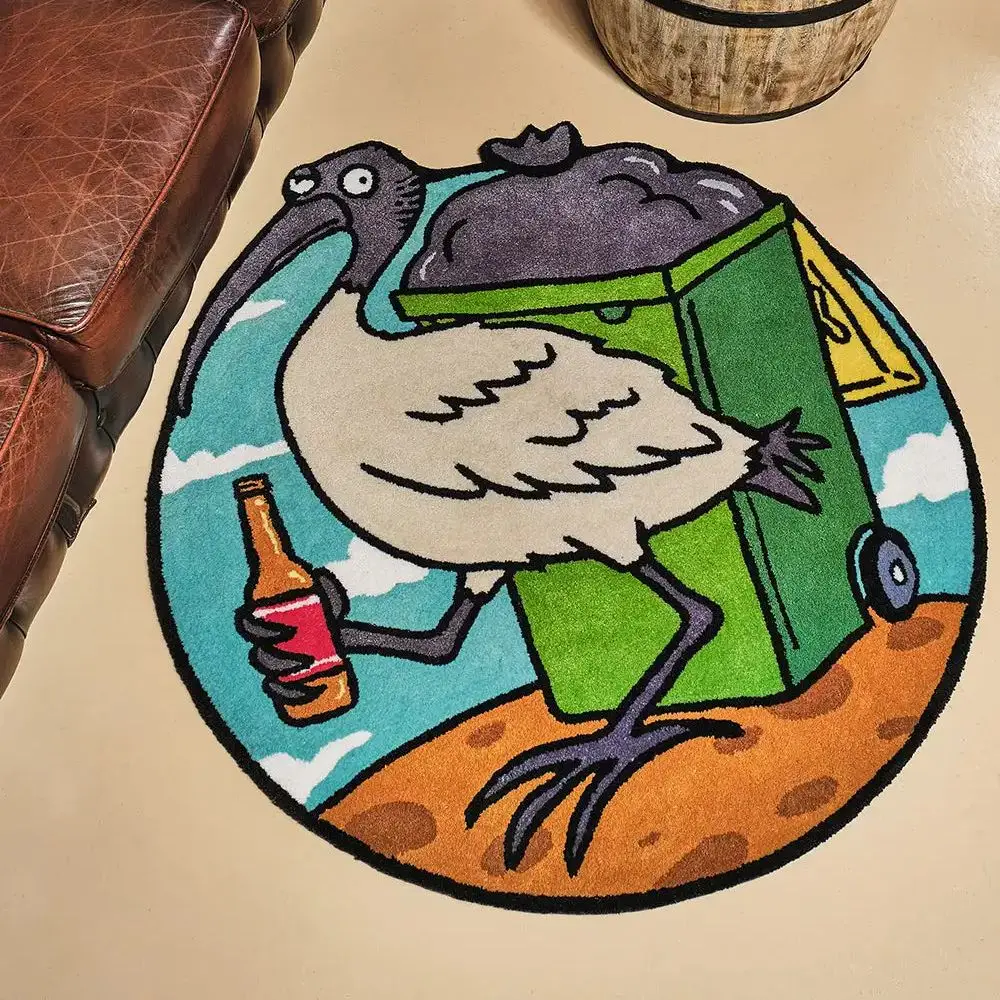 Funny Beer Drinking Cartoon Bird Rug Printing Technology Simple Housewarming Gift Handmade Non-Slip Decorative Carpet