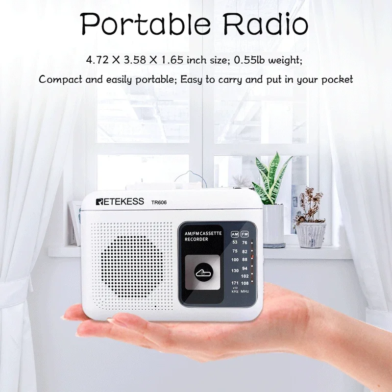 White Cassette Playback Radio FM/AM Portable Radio Voice Recorder Support Built-in/External Microphone Recording USB Chargable