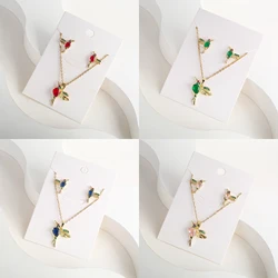 Classic Crystal Hummingbird Pendant Necklace Earring Set 7 Color Zirconia Animal Bird Necklace Girls Party Birthday Wedding Gift