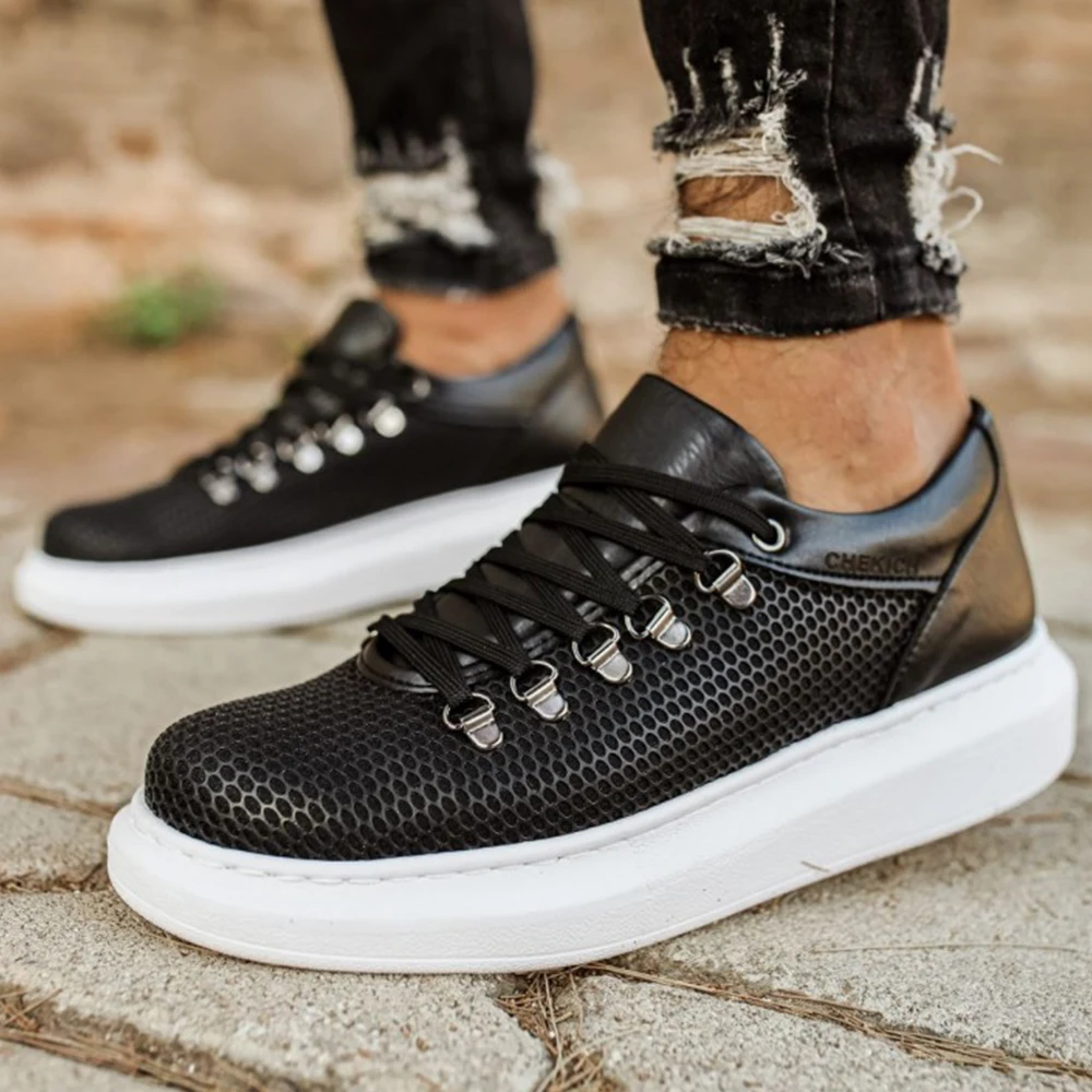 

FOH Store Sneakers for Men Women BT BLACK Artificial Leather 2023 Spring Autumn Casual Lace Up Fashion Shoes High Base Sport Comfortable Light Vulcanized Daily Original Odorless Orthopedic Suits Office Wedding 021