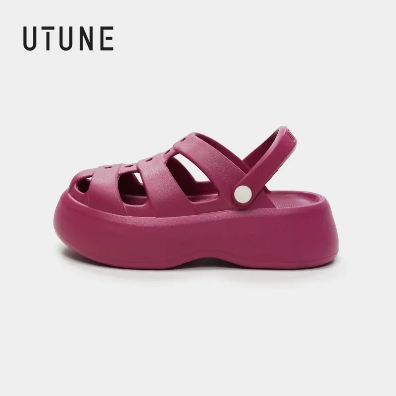 

UTUNE Women's Platform Sandals - Breathable EVA Beach Shoes Non-Slip Flat Sandals Comfortable Mary Jane Slides Casual Style