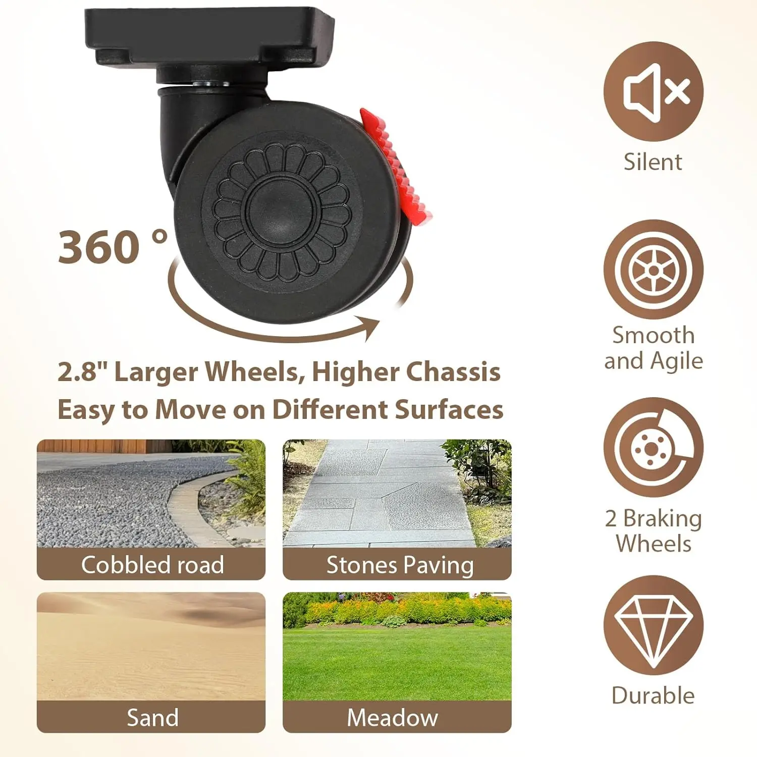 360 °   عربة تخزين دوارة قابلة للطي - منظم متنقل عالي التحمل مع 4 عجلات صامتة، تخزين تخييم متعدد الوظائف